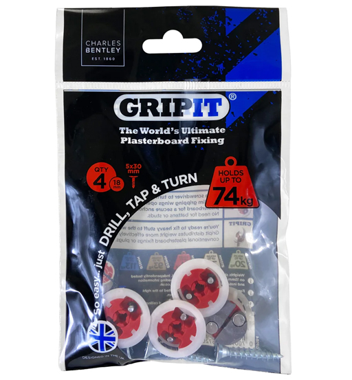 Gripit Gypsum Fitting 18MM Red (4/Pkt)