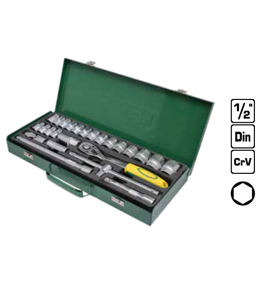 Socket Set 1/2" Dr 25 Pcs 6 Pt Uken